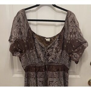 Blue Plate Dress 4x Brown Hippie Boho Festival‎ Peasant Milkmaid Cotton Paisley